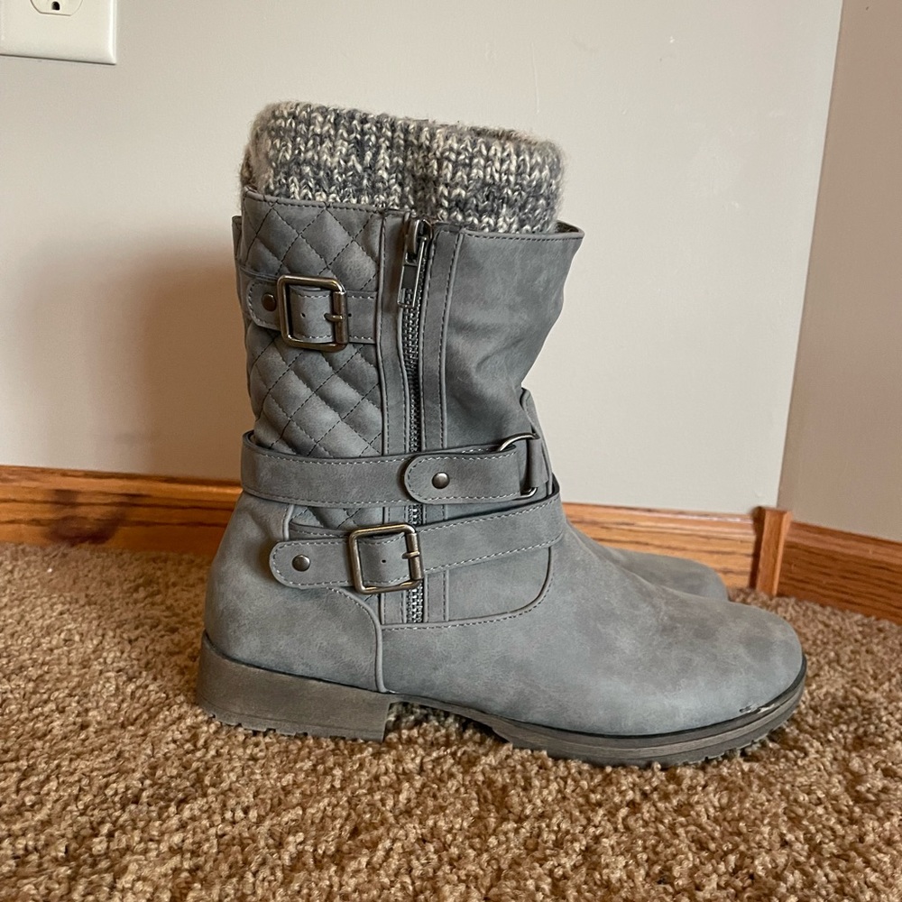 JustFab Gray Combat & Moto Boots